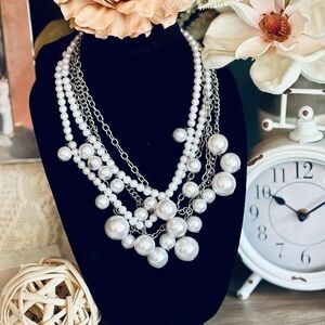 Elegant Silver and White Pearl Necklace